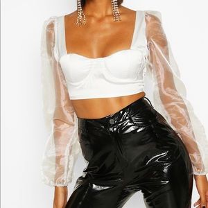 Satin Sleeve Crop Top
